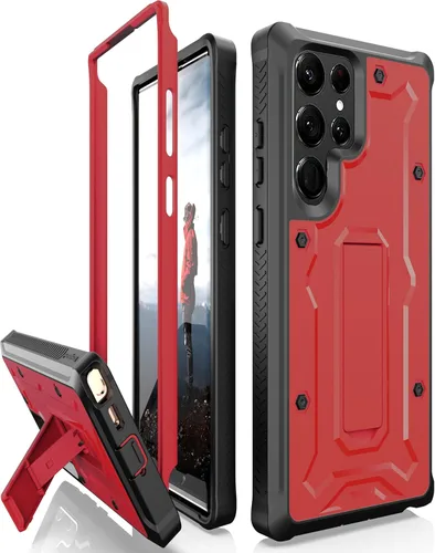 Miniatura 6 de CaseBorne Diseñada para Samsung Galaxy S22 Ultra 5G Case (2022), cuerpo completo multicapa resistente con soporte [sin pantalla] - Negro carbón