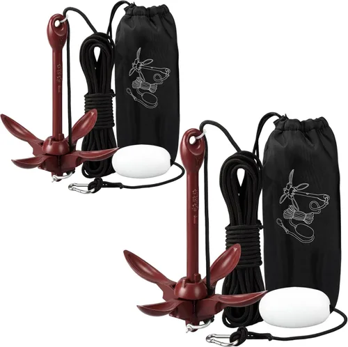 Miniatura 37 de Lounsweer Paquete de 2 anclajes de kayak marino de 1.5/3.5 libras, kit de anclaje plegable para barco, kayak, pesca, accesorios para botes pequeños