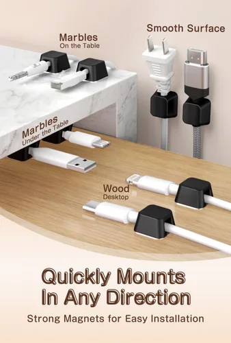 Miniatura 6 de Maveek - Clip magnético para cables, paquete de 5 soportes para cables, organizador de cables magnéticos, organizador de escritorio, pared, mesa