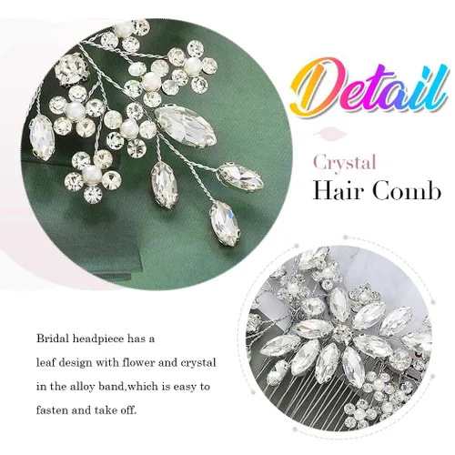 Miniatura 5 de Catery Peines de pelo de cristal para novias, accesorios de flores para novias y mujeres, paquete de 1 (plateado)