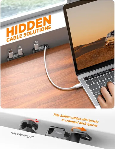 Miniatura 3 de Clips Magnéticos para Cables - Chfeila Paquete de 4 [Doble Ranura] [Rotación 360° y Bloqueo por Torsión] Gestión de Cables, Soporte Adhesivo