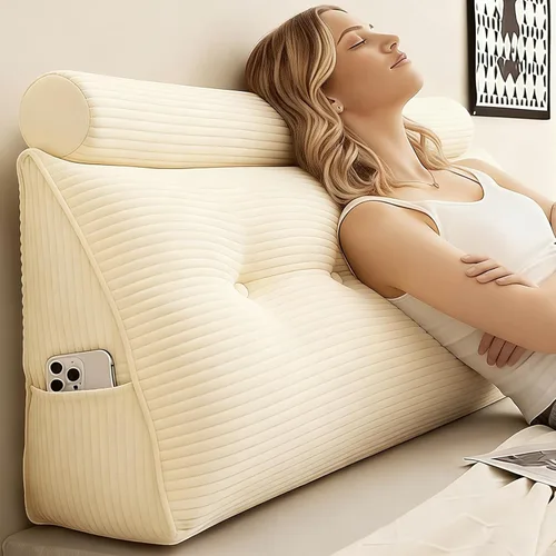 Miniatura 17 de Cabecero de cama individual, cojín triangular tipo cuña con cojín de cuello, cojín de apoyo para la espalda con funda extraíble y lavable para cama