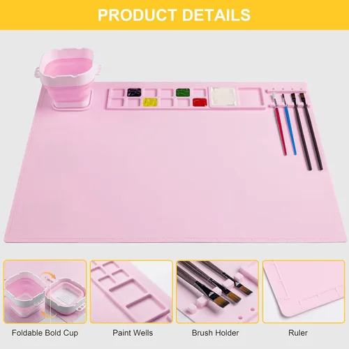 Miniatura 3 de Tapete de Pintura de Silicona, Tapete de Arte con Taza, Herramienta Limpiadora de Pinceles de Pintura Artesanal, para Artistas Niños, Regalo de Rosa
