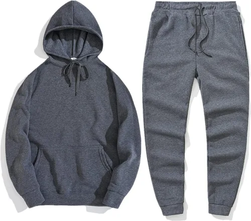 Miniatura 2 de Conjunto deportivo de 2 piezas para hombre, conjunto casual para correr, sudadera con capucha y pantalones deportivos de manga larga con capucha