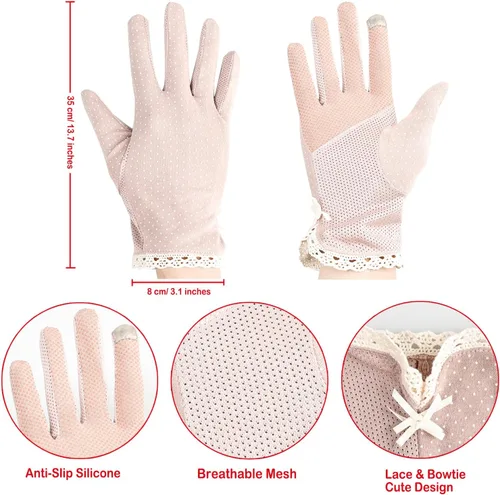 Miniatura 5 de Mcool Mary Guantes de encaje para mujer para actividades al aire libre, 4 pares, protección solar, algodón transpirable resistente a los rayos UV