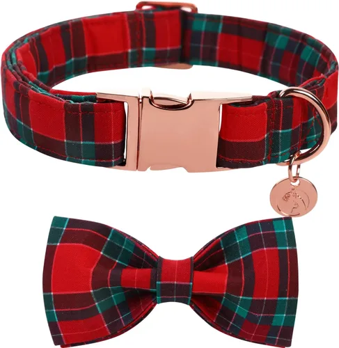 Miniatura 9 de DOGWONG Collar de Navidad para perro con corbatín, collar de perro de Papá Noel rojo, suave, duradero, ajustable, de algodón, para perros pequeños
