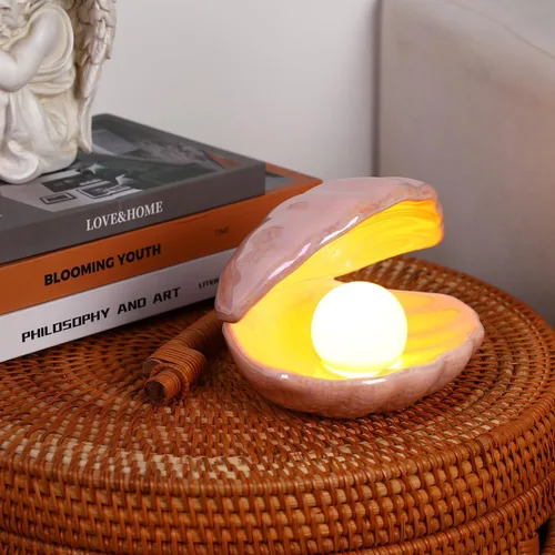 Miniatura 9 de DECHOUS Shell Pearl Night Light: LED cerámica rosa perla Shell luz escritorio mesita de noche lámpara de concha para dormitorio habitación de niños