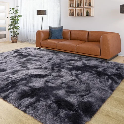 Miniatura 3 de Alfombra de área de 8 x 10 pies, color gris oscuro, para sala de estar, grande, esponjosa, suave, gruesa, moderna, lavable, para interiores