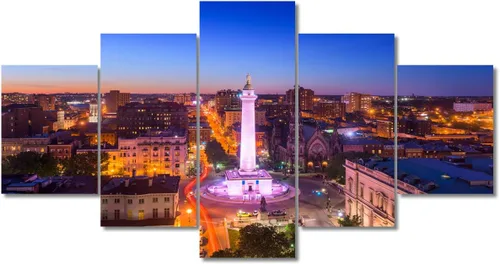 Miniatura 55 de TUMOVO Fotos en lienzo de Estados Unidos, Cincinnati, Ohio, Skyline at Dusk para tu sala de estar, impresiones de paisaje urbano de rascacielos