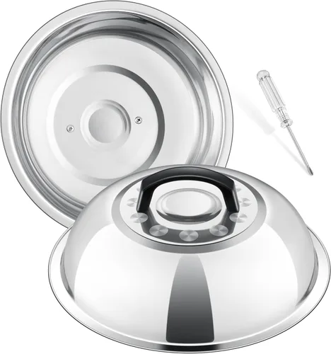 Miniatura 13 de Cúpula para Derretir Queso de 12 Pulgadas, HaSteeL Cubierta Redonda de Acero Inoxidable para Rociar y Vaporizar, Cúpula Grande Sólida para Plancha