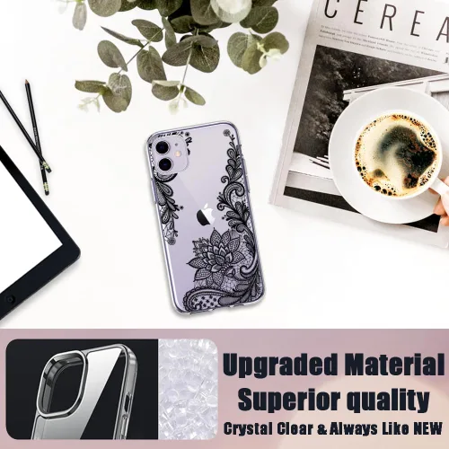 Miniatura 5 de Compatible con iPhone 11, funda transparente con flores florales a prueba de golpes, parte trasera dura, delgada, bonita funda transparente