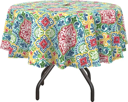 Miniatura 40 de DYTXIII Mantel redondo para exteriores con agujero para sombrilla de 60 pulgadas, repelente al agua y resistente a la decoloración, mantel