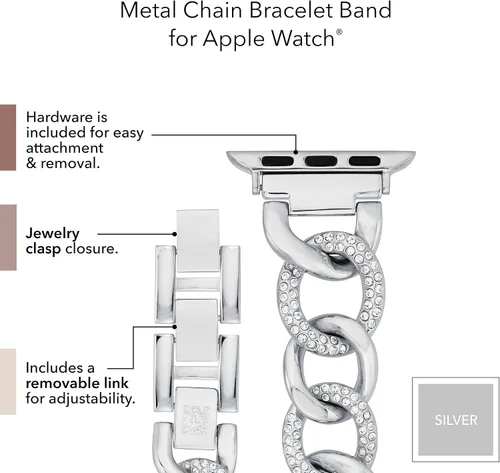 Miniatura 4 de Anne Klein Pulsera de cadena de moda para Apple Watch, segura, ajustable, correa de repuesto para Apple Watch, se adapta a la mayoría de muñecas