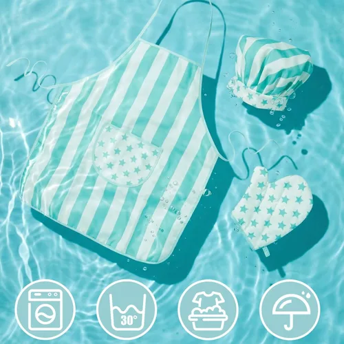 Miniatura 4 de Juego de delantal y gorro de chef para niños, 3 piezas, kits de cocina y horneado para niños, juguete de juego de roles para niños, regalo de cocina