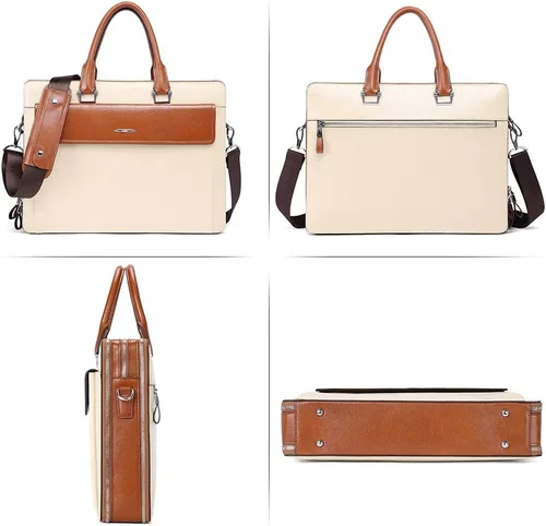Miniatura 7 de CLUCI Maletines de cuero de cera de aceite para mujer, delgado, grande, para negocios, 15.6 pulgadas, bolsa de hombro vintage para hombre