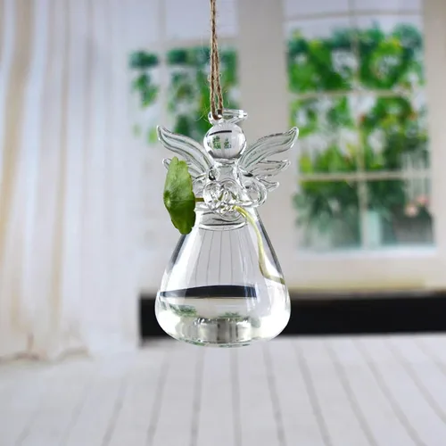 Miniatura 3 de Jarrones de cristal con diseño de ángel para plantas y terrarios, florero colgante para decoración de boda, adornos de jardín, maceta colgante