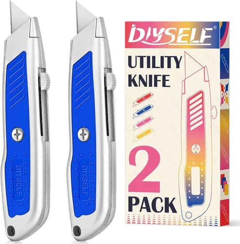 Miniatura 11 de DIYSELF 2 unidades de cuchillo utilitario, cortador de caja retráctil de servicio pesado, mango de aleación de aluminio y goma, cuchillo de afeitar