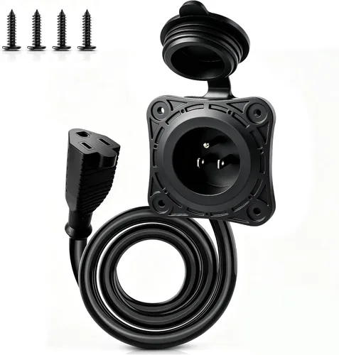 15A 125V RV Shore Power Inlet Plug, Heavy Duty Waterproof AC Port Plugt with 6ft Extension Cord & Flanged Outlet Box – Outdoor Electrical Receptacle