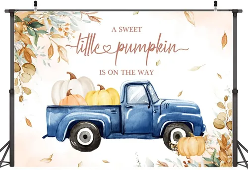 Miniatura 2 de Decoraciones de otoño para baby shower de calabaza para niño, A Sweet Little Sweet Pumpkin is On The Way, telón de fondo con texto en inglés "It's a
