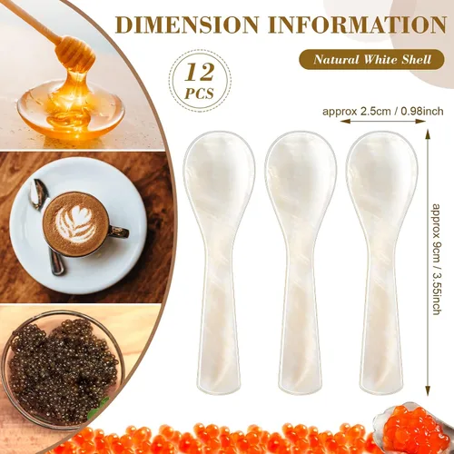 Miniatura 2 de Cucharas de caviar con mango redondo de madreperla, hechas a mano, para caviar, huevo, helado, sal, café, juego de 12 piezas para restaurante