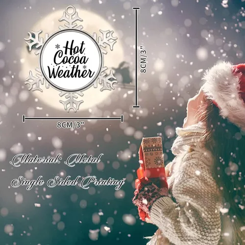 Miniatura 2 de Adornos de Navidad para árbol, cacao caliente, clima, regalos de recuerdo de Navidad, copo de nieve de metal, decoración de árbol de Navidad, citas