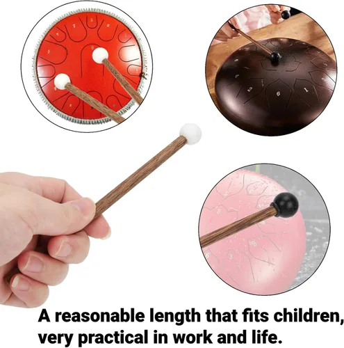 Miniatura 7 de 4 mazos de tambor de lengua de acero con cabezas de goma suave de 6.5 pulgadas, mazos suaves para principiantes y adultos, práctica y música curativa