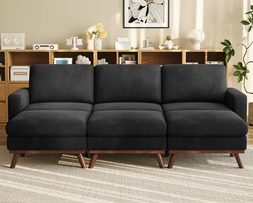 Miniatura 17 de Vesgantti Sofá modular en forma de U de 119 pulgadas, sofá modular de pana con asiento profundo y soporte de resortes, sofá convertible con 2 Beige
