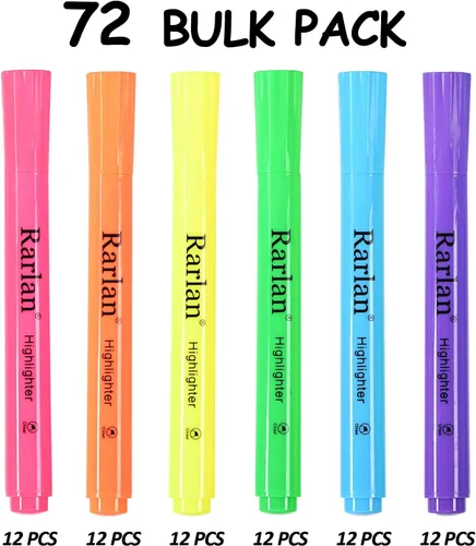 Miniatura 2 de Rarlan Resaltadores, punta de cincel, fluorescente surtido, paquete a granel de 72 unidades Highlighters Assorted Colors for Classroom & Office
