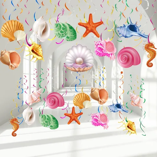 Clabby 30 piezas de decoración de fiesta bajo el mar, diseño de remolinos colgantes en el océano, decoración de techo, serpentinas de techo con