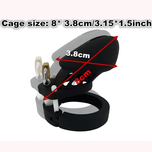Miniatura 3 de Dispositivo de castidad masculino de silicona suave con 5 anillos, dispositivo de jaula de castidad masculina de color negro con cerradura y llave
