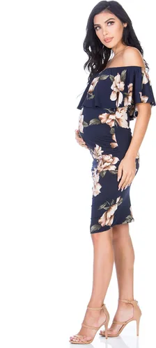 Miniatura 3 de My Bump Womens Off Shoulder Maternity Dress - Ruched Ruffle Off Shoulder Baby Shower Pregnancy Dress (Made in USA)