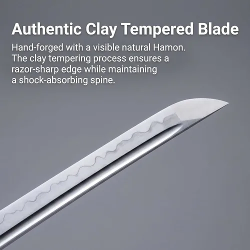 Miniatura 2 de Katana Sword, Handmade Samurai Sword 9260 Spring Steel - Plum Blossom Design, Full Tang & Clay Tempered - Ideal for Training, Practice, Collection &