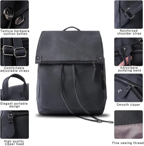 Miniatura 3 de Mochila para mujer, impermeable, antirrobo, ligera, de cuero PU y nailon, morral de viaje para mujer