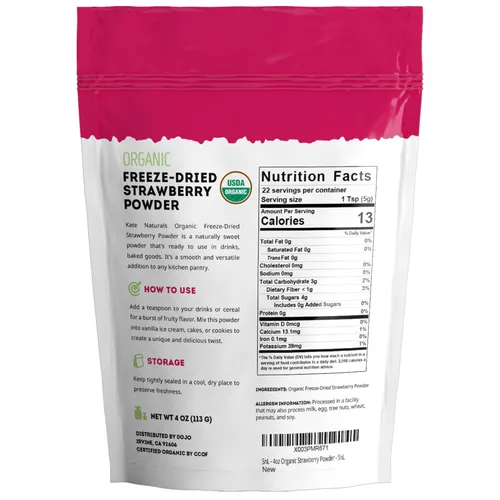 Miniatura 2 de Kate Naturals Polvo de fresa liofilizado orgánico para hornear y bebidas. Sabor natural de fresa para pasteles, glaseado y batidos