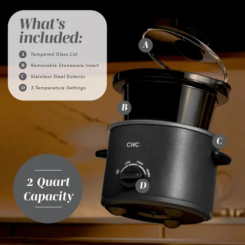 Miniatura 2 de COOK WITH COLOR 2QT Mini Olla de cocción lenta eléctrica redonda - Configuraciones ajustables, olla de gres extraíble, tapa de vidrio templado, apta
