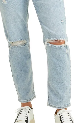 Miniatura 5 de ALTAR'D STATE Jeans de talle alto para mujer, mezclilla rasgada con cierre de botón, azul y negro