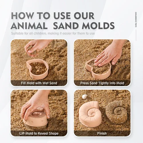 Miniatura 9 de MarcZero 11 piezas de juguetes de playa de silicona, juguetes modernos de playa para bebés, juego de playa apto para viajes, juguete ecológico, cubo
