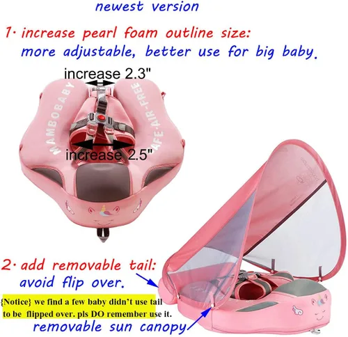 Miniatura 6 de Mambobaby Flotador con Toldo Tamaño Mejorado, No Inflable, para Bebé Infantil, Flotador de Piscina Inteligente, Mambo Flotador de Natación, Rosa