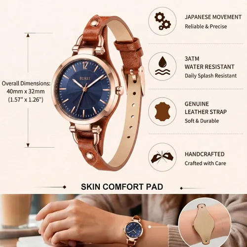 Miniatura 5 de BUREI Reloj de pulsera analógico de cuarzo para mujer, correa de cuero, reloj de pulsera Relogio Feminino, regalo para mujer