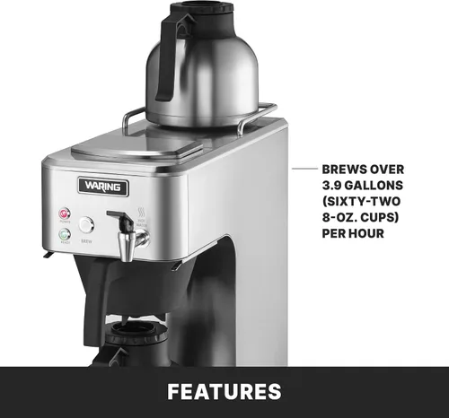 Miniatura 5 de Waring WCM60PT Café Deco - Cafetera automática o térmica para verter sobre la jarra térmica, construcción de acero inoxidable, grifo de agua