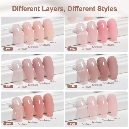 Miniatura 6 de RARJSM Juego de Esmaltes de Gel Nude Colección Jelly Pink de 6 Colores Naturales Transparentes Rosa Translúcido Lechoso Malva Morado Marrón Claro
