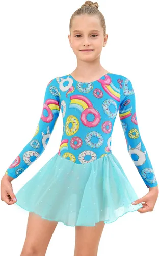 Miniatura 3 de EQSJIU Leotardos de gimnasia con falda para niñas, tutú de ballet, vestido de danza, leopardo, sirena, unicornio, falda de gimnasia