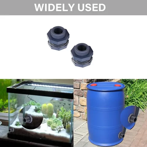 Miniatura 5 de 2 piezas de montaje de mamparo de PVC de 1 pulgada/1.5 pulgadas, conector de tubo de plástico para barril de lluvia, acuario, mamparo, mamparo