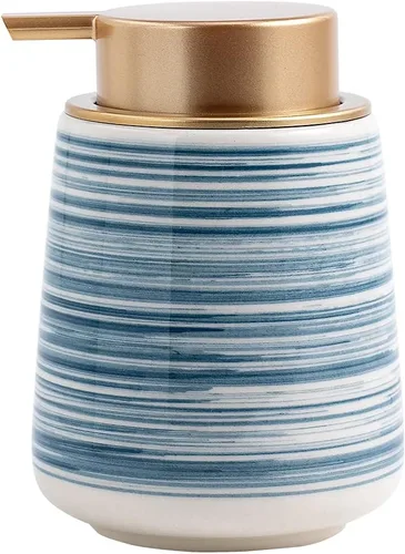 Coffeezone Dispensador de loción de cerámica para pintura a mano, 11 onzas, dispensador de jabón de manos líquido, botella para cocina y baño (azul