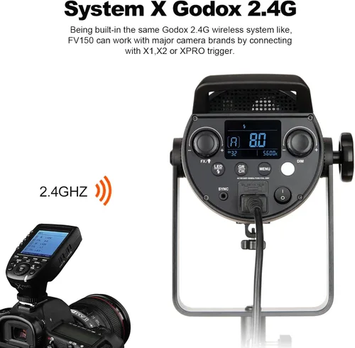 Miniatura 5 de Godox FV150 - Luz LED flash de 150 W 2.4G, sincronización de alta velocidad 1/8000s, CRI96+, TCLI 96+, 12000LUX, 5600 K ± 200 K, 8 modos de efectos