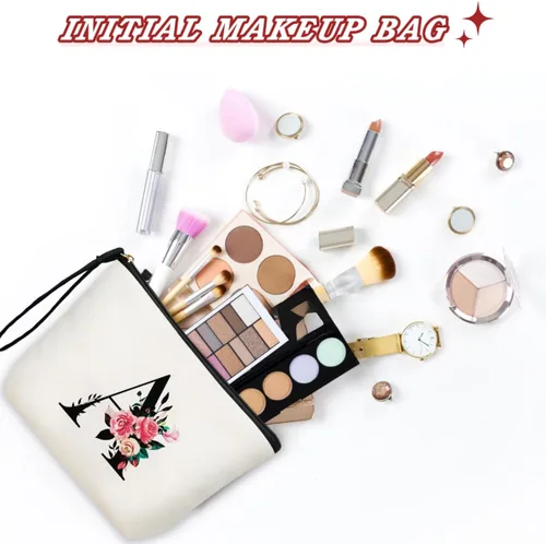 Miniatura 4 de TOPEAST Bolsa de maquillaje personalizada, bolsa de cosméticos inicial con cremallera, bolsa de aseo personal, regalos con monograma para mujeres