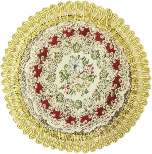 Wrapables® Mantel individual redondo vintage floral con bordado dorado (juego de 2), rojo regio (7 pulgadas)