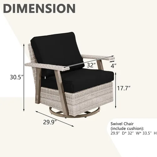 Miniatura 7 de Juego de muebles para patio al aire libre Auzfy de 2 piezas, juego de sillas giratorias para patio de gran tamaño de 2 piezas, juego de sillas
