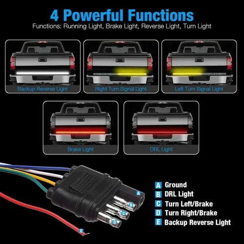Miniatura 4 de Barra de luz LED de 48 pulgadas para compuerta trasera de camioneta pickup de 3 colores rojo blanco amarillo conmutable, señal de giro secuencial