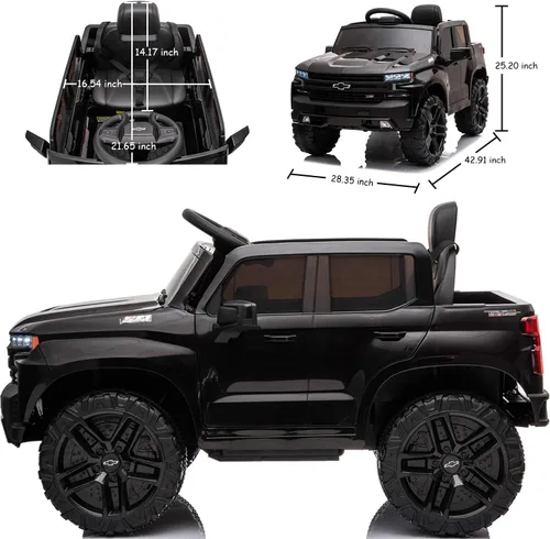 Miniatura 4 de Vehículos eléctricos para niños con batería de 12 V, 4 ruedas eléctricas, autos de juguete para niños de 1-3-5-8 años para conducir con control Negro